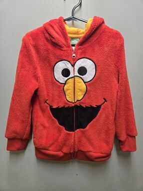 Sesame Street Elmo Kids Toddler 3T Hoodie Full Zip Red Fuzzy Sweater Pockets